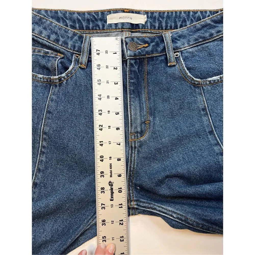 Hidden Happi Front Slit Flare Denim Jeans Medium Dark Wash Size 29 FLAWLESS cond